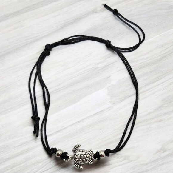 Turtle Anklet 3D Charm Adjustable Length Corded Ankle Bracelet Women's Jewelry - Picture 1 of 4